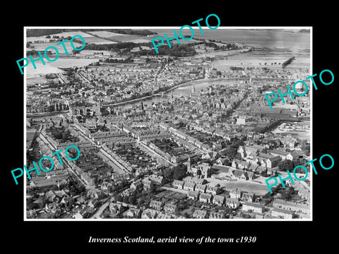 OLD LARGE HISTORIC PHOTO OF INVERNESS SCOTLAND, AERIAL VIEW OF THE TOWN c1930 1