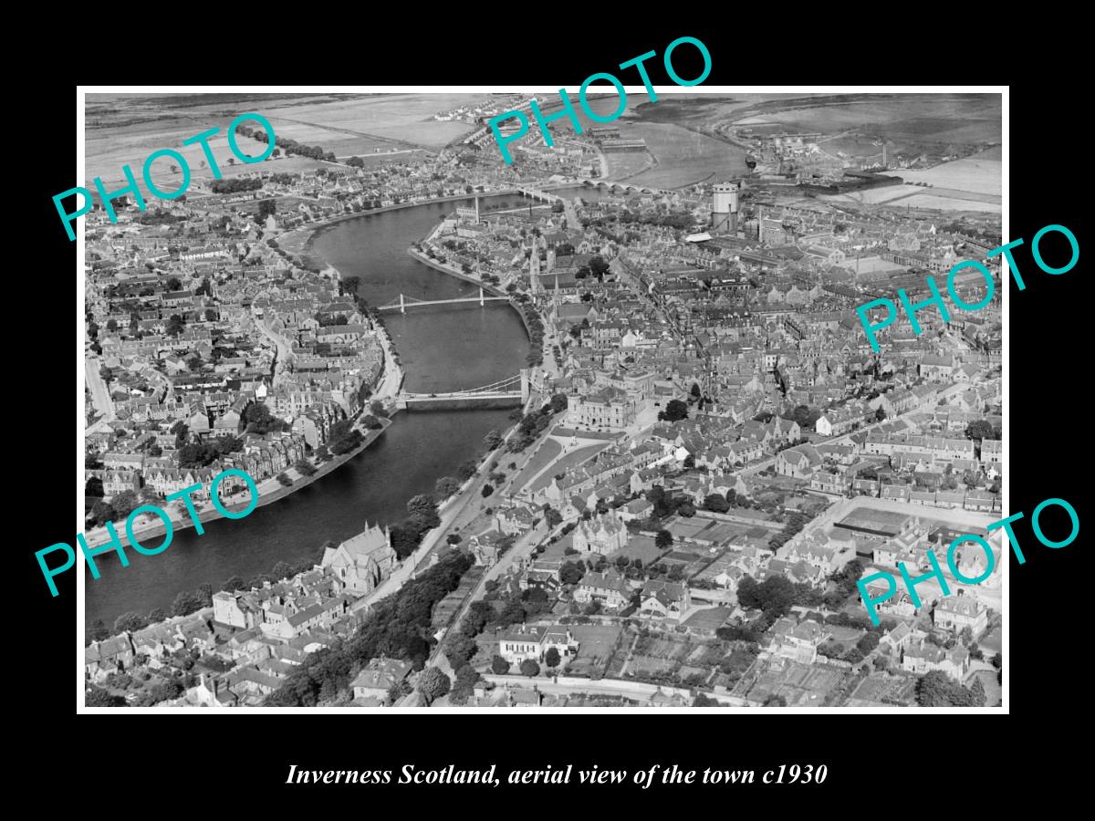 OLD LARGE HISTORIC PHOTO OF INVERNESS SCOTLAND, AERIAL VIEW OF THE TOWN c1930 3