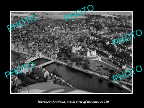 OLD LARGE HISTORIC PHOTO OF INVERNESS SCOTLAND, AERIAL VIEW OF THE TOWN c1950 1