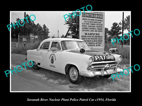 OLD LARGE HISTORIC PHOTO OF SAVANAH RIVER FLORIDA, NUCLEAR PLANT POLICE CAR 1954