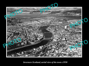 OLD LARGE HISTORIC PHOTO OF INVERNESS SCOTLAND, AERIAL VIEW OF THE TOWN c1950 2