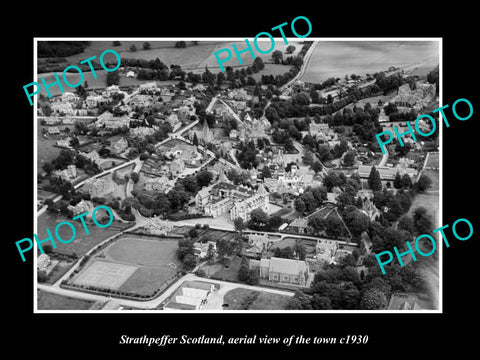 OLD LARGE HISTORIC PHOTO OF STRATHPEFFER SCOTLAND, AERIAL VIEW OF TOWN c1930 1