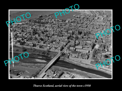 OLD LARGE HISTORIC PHOTO OF THURSO SCOTLAND, AERIAL VIEW OF THE TOWN c1950 1