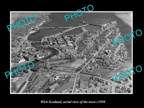 OLD LARGE HISTORIC PHOTO OF WICK SCOTLAND, AERIAL VIEW OF THE TOWN c1950 1