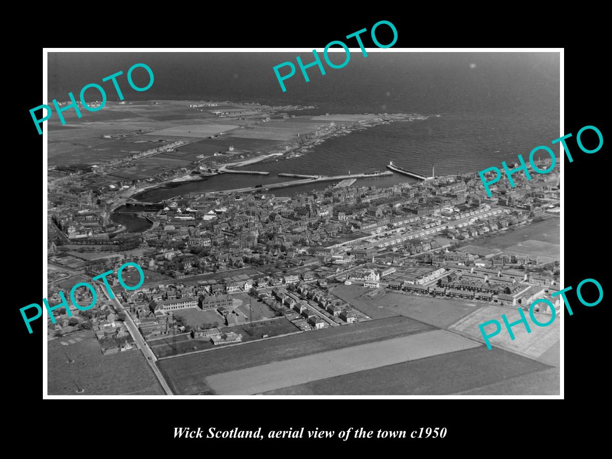 OLD LARGE HISTORIC PHOTO OF WICK SCOTLAND, AERIAL VIEW OF THE TOWN c1950 2