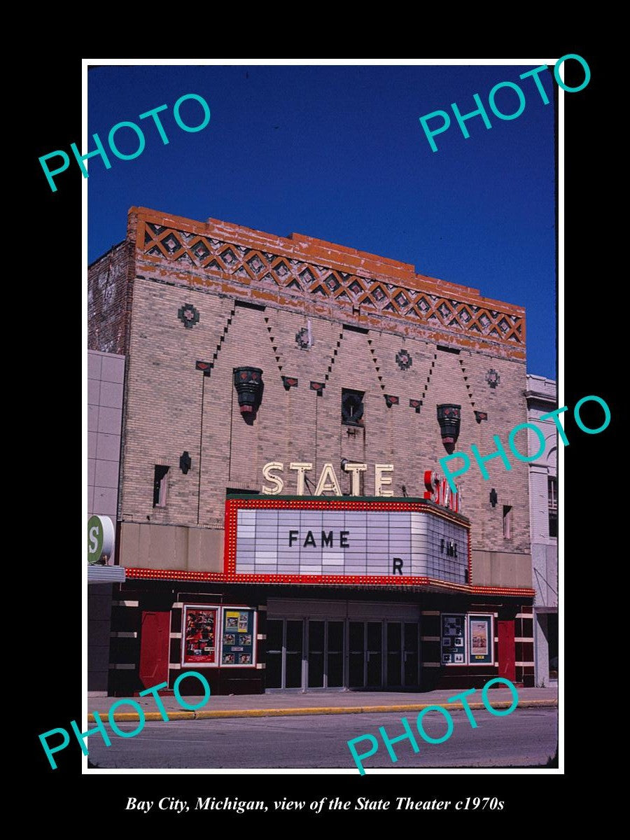 OLD LARGE HISTORIC PHOTO OF BAY CITY MICHIGAN, THE STATE MOVIE THEATER c1970