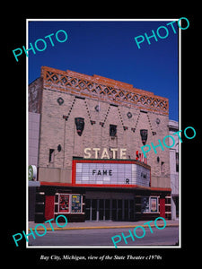 OLD LARGE HISTORIC PHOTO OF BAY CITY MICHIGAN, THE STATE MOVIE THEATER c1970