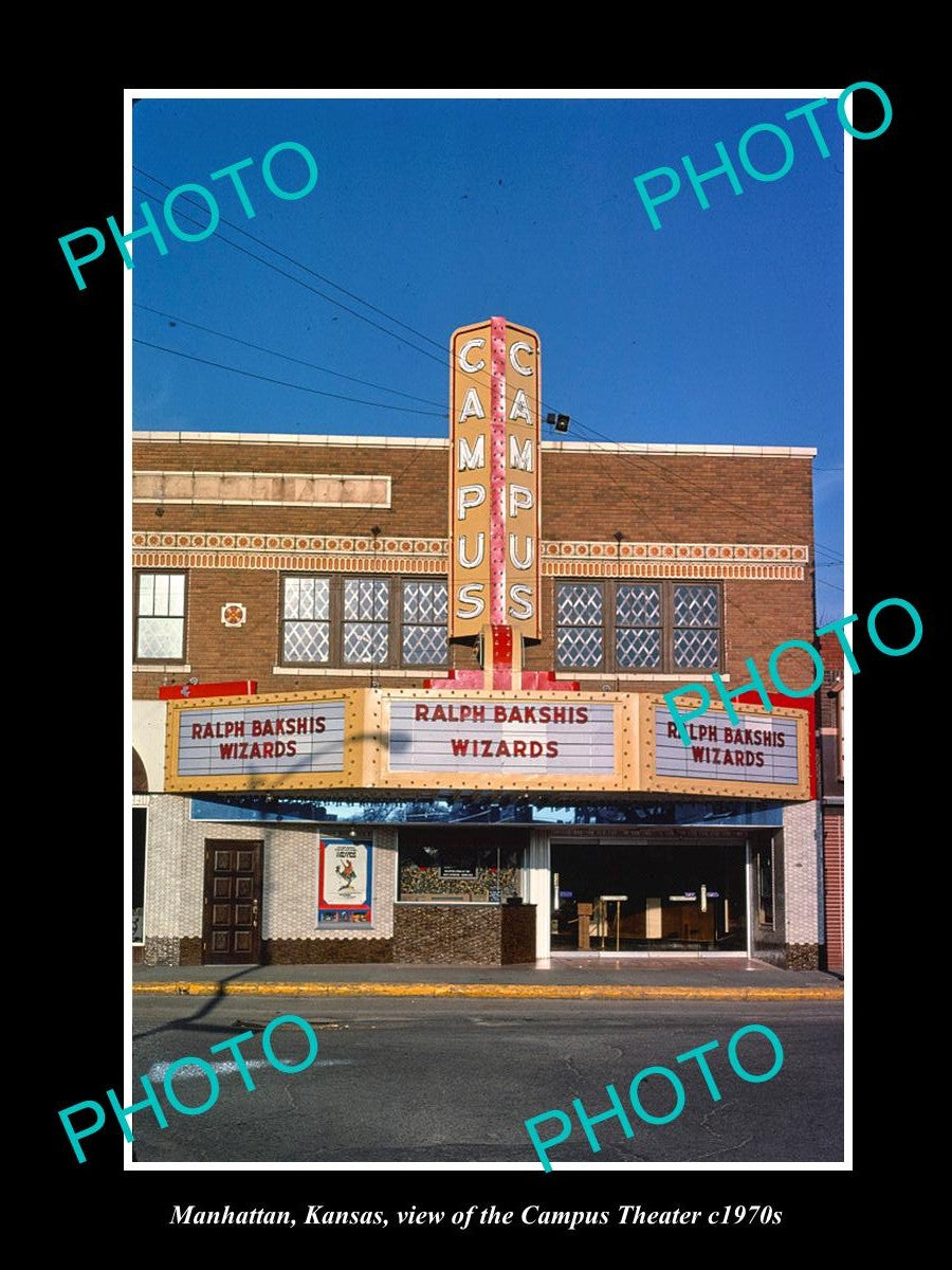 OLD LARGE HISTORIC PHOTO OF MANHATTAN KANSAS, THE CAMPUS MOVIE HEATER c1970