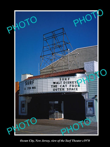 OLD LARGE HISTORIC PHOTO OF OCEAN CITY NEW JERSEY, THE SURF MOVIE THEATER c1970