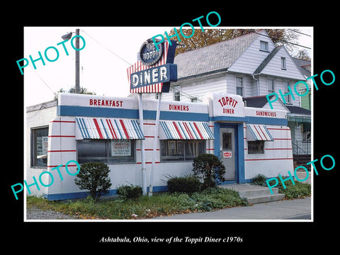 OLD LARGE HISTORIC PHOTO OF ASHTABULA OHIO, VIEW OF THE TOPPIT DINER c1970