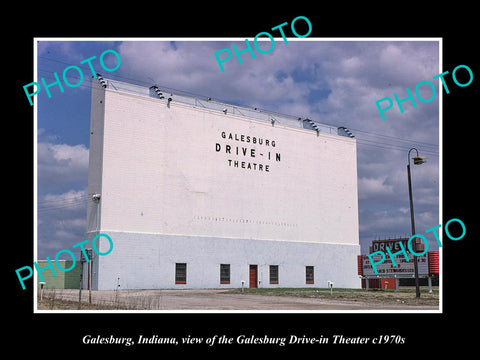 OLD LARGE HISTORIC PHOTO OF GALESBURG INDIANA, THE DRIVE IN MOVIE THEATER c1970