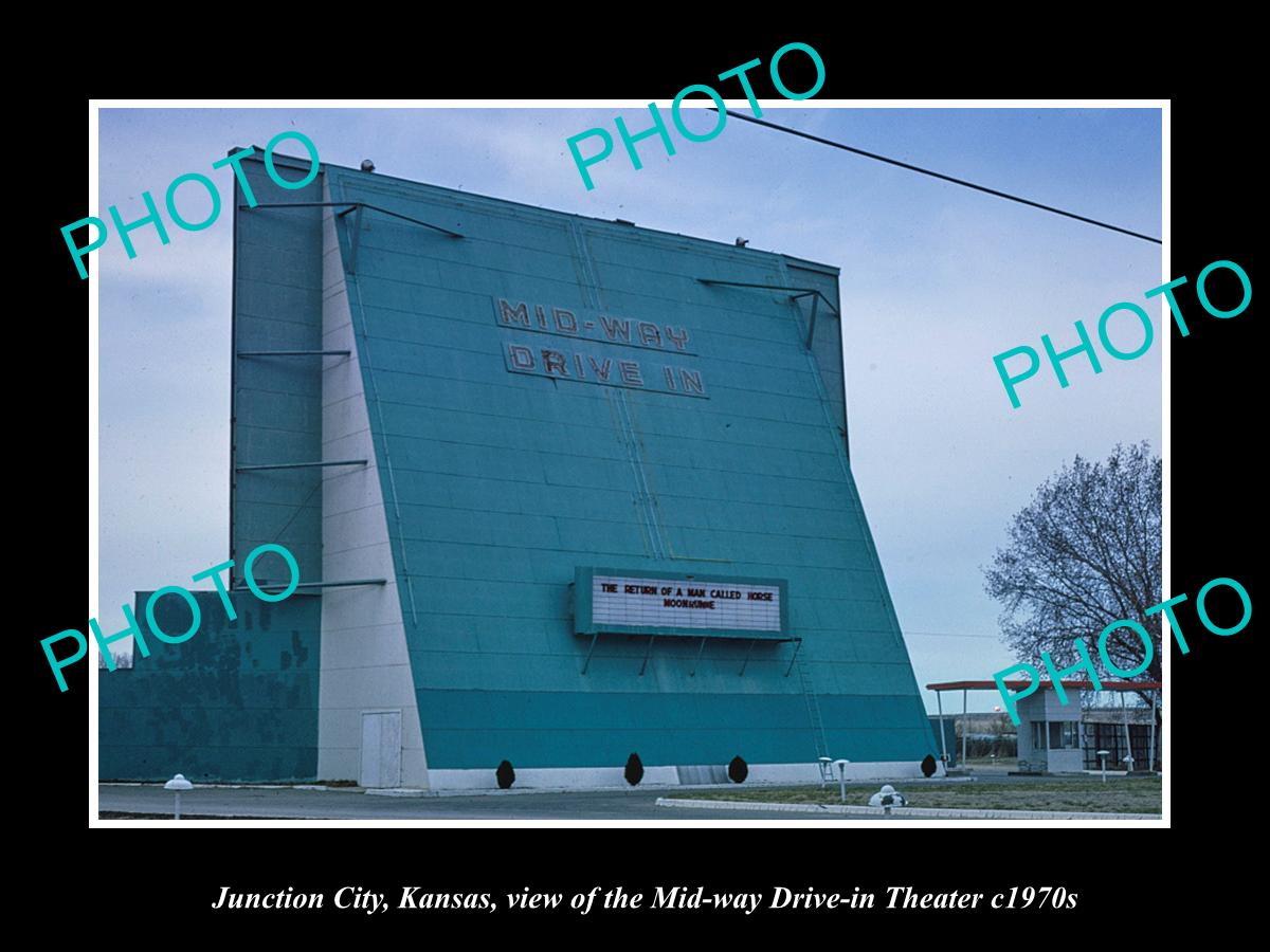 OLD LARGE HISTORIC PHOTO OF JUNCTION CITY KANSAS, DRIVE IN MOVIE THEATER c1970