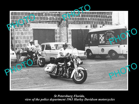 OLD HISTORIC PHOTO OF St PETERSBURG FLORIDA POLICE HARLEY DAVIDSON BIKE c1965