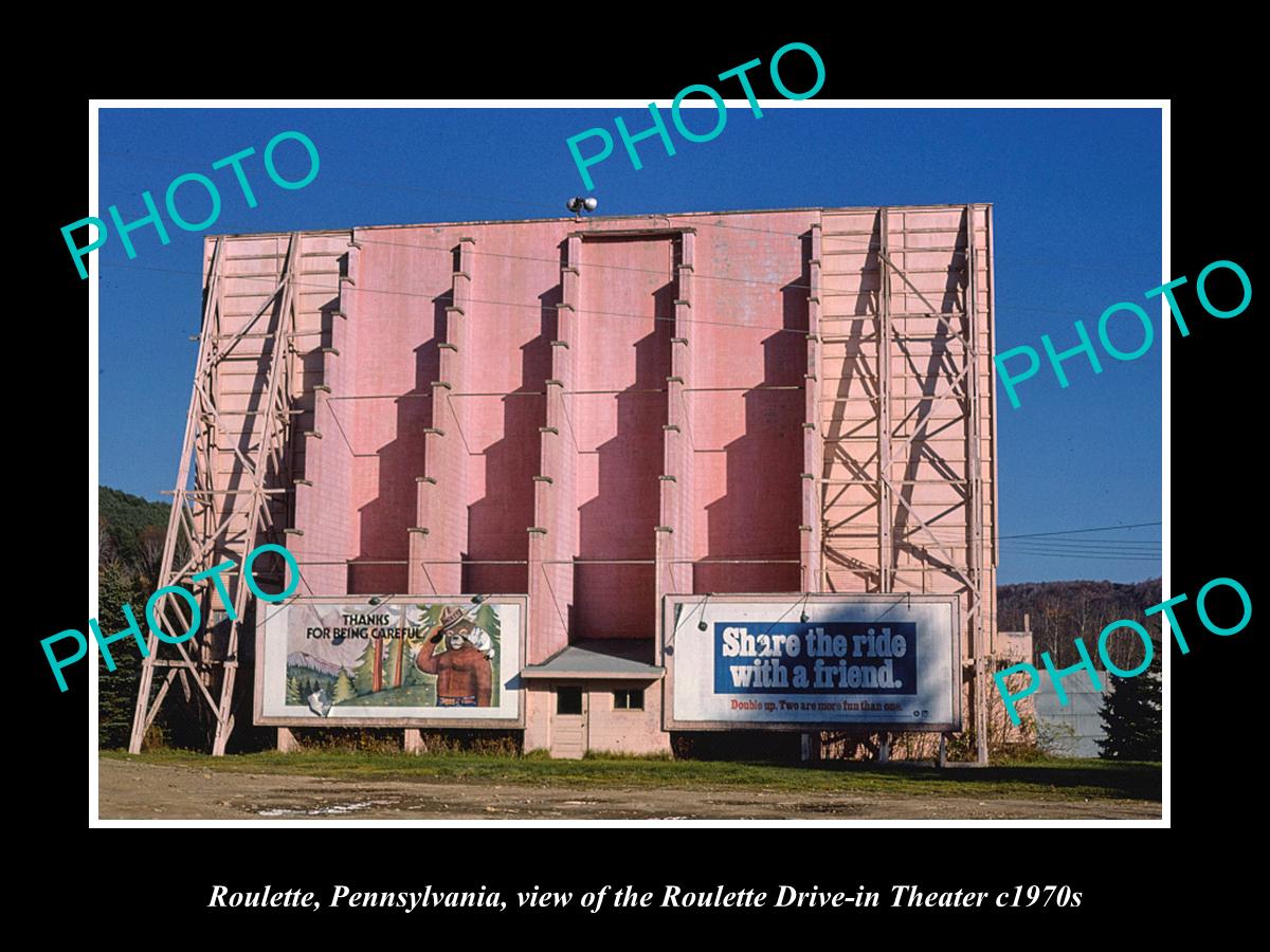 OLD LARGE HISTORIC PHOTO OF ROULETTE PENNSYLVANIA, THE DRIVE IN THEATER c1970