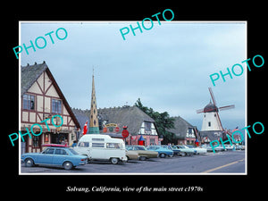 OLD LARGE HISTORIC PHOTO OF SOLVANG CALIFORNIA, VIEW OF THE MAIN STREET c1970