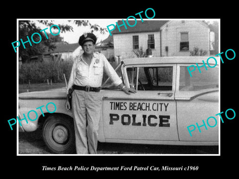 OLD LARGE HISTORIC PHOTO OF TIMES BEACH MISSOURI THE POLICE FORD PATROL CAR 1960