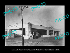 OLD LARGE HISTORIC PHOTO OF LUBBOCK TEXAS, THE SANTA FE RAILROAD DEPOT c1930