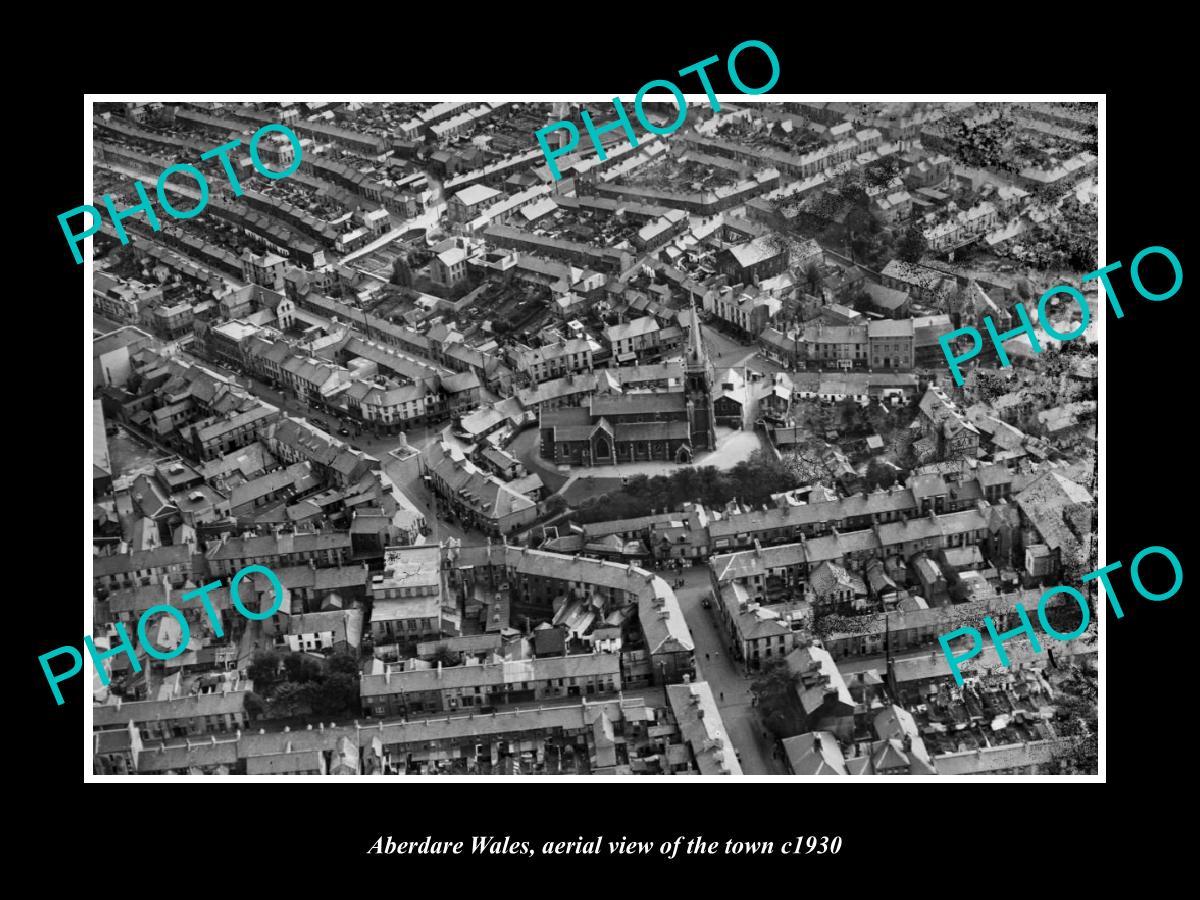 OLD LARGE HISTORIC PHOTO OF ABERDARE WALES, AERIAL VIEW OF THE TOWN c1930 1