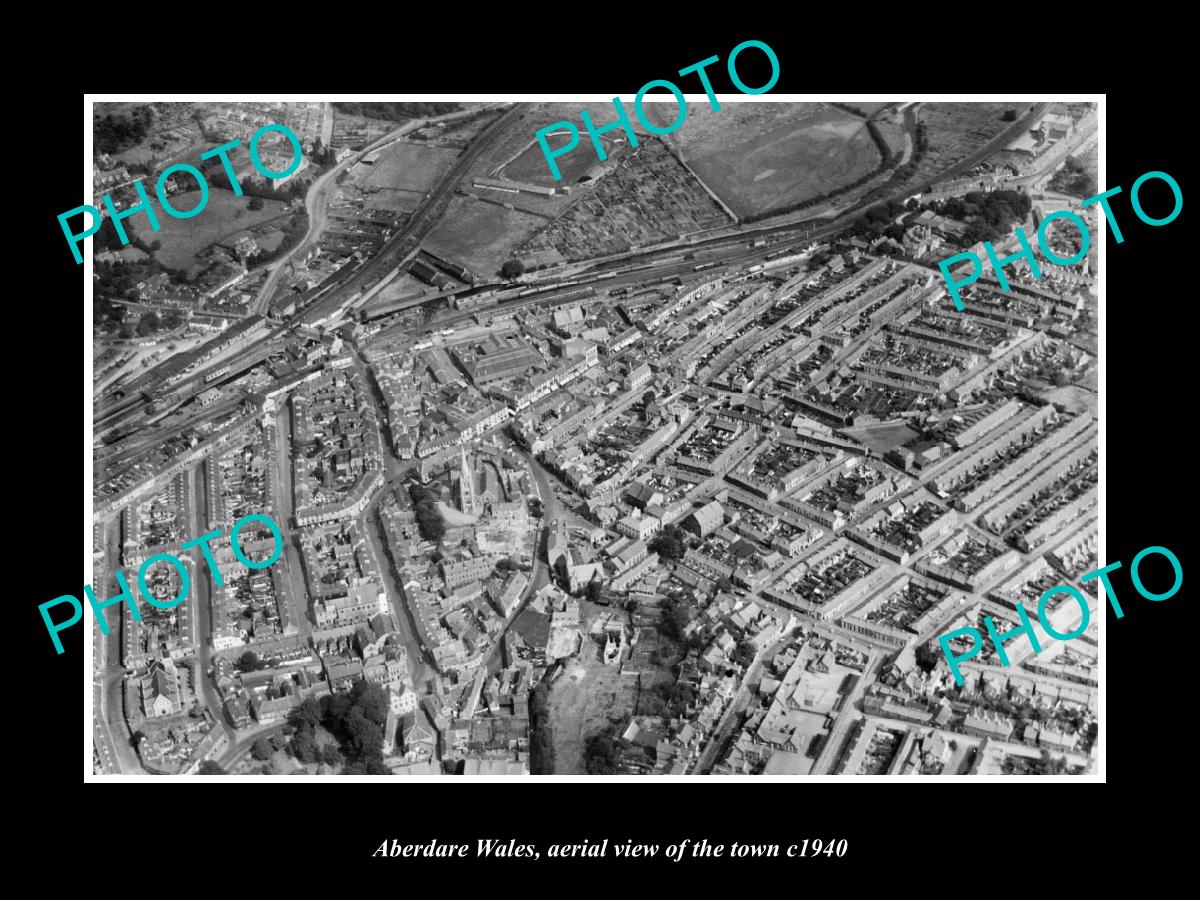 OLD LARGE HISTORIC PHOTO OF ABERDARE WALES, AERIAL VIEW OF THE TOWN c1940 1