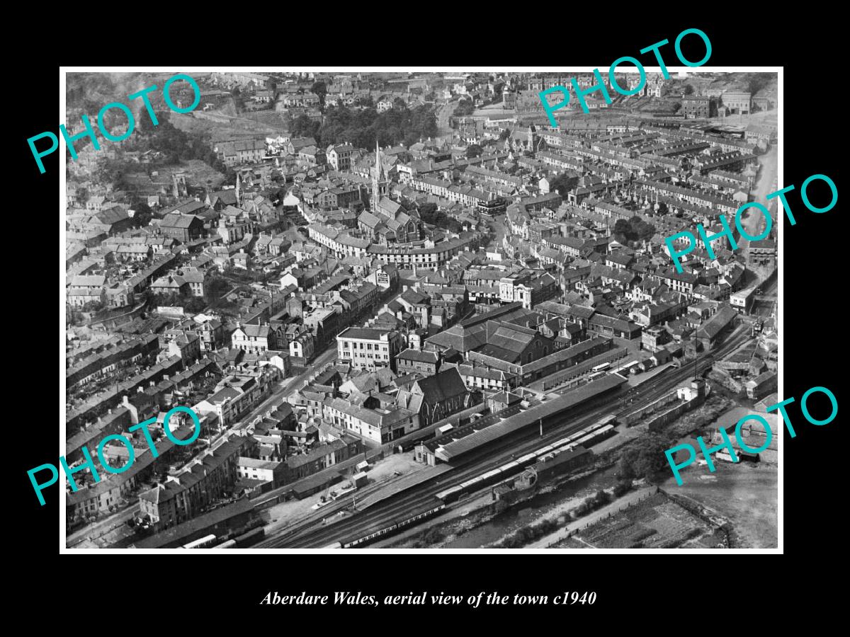 OLD LARGE HISTORIC PHOTO OF ABERDARE WALES, AERIAL VIEW OF THE TOWN c1940 2