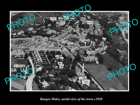 OLD LARGE HISTORIC PHOTO OF BANGOR WALES, AERIAL VIEW OF THE TOWN c1920 2