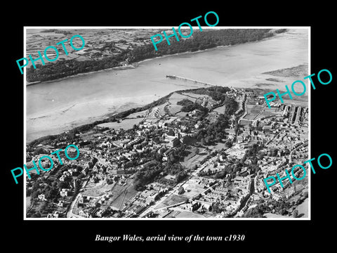 OLD LARGE HISTORIC PHOTO OF BANGOR WALES, AERIAL VIEW OF THE TOWN c1930 3