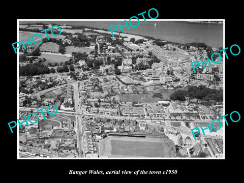 OLD LARGE HISTORIC PHOTO OF BANGOR WALES, AERIAL VIEW OF THE TOWN c1950 1