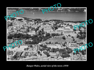 OLD LARGE HISTORIC PHOTO OF BANGOR WALES, AERIAL VIEW OF THE TOWN c1950 2