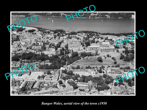 OLD LARGE HISTORIC PHOTO OF BANGOR WALES, AERIAL VIEW OF THE TOWN c1950 2