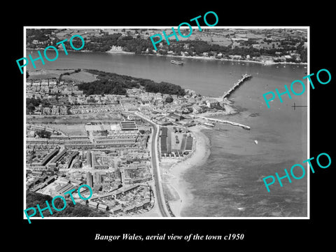 OLD LARGE HISTORIC PHOTO OF BANGOR WALES, AERIAL VIEW OF THE TOWN c1950 3