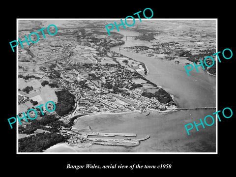 OLD LARGE HISTORIC PHOTO OF BANGOR WALES, AERIAL VIEW OF THE TOWN c1950 4