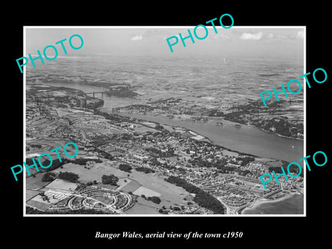 OLD LARGE HISTORIC PHOTO OF BANGOR WALES, AERIAL VIEW OF THE TOWN c1950 5