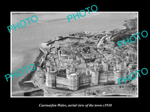 OLD LARGE HISTORIC PHOTO OF CAERNARFON WALES, AERIAL VIEW OF THE TOWN c1930 4