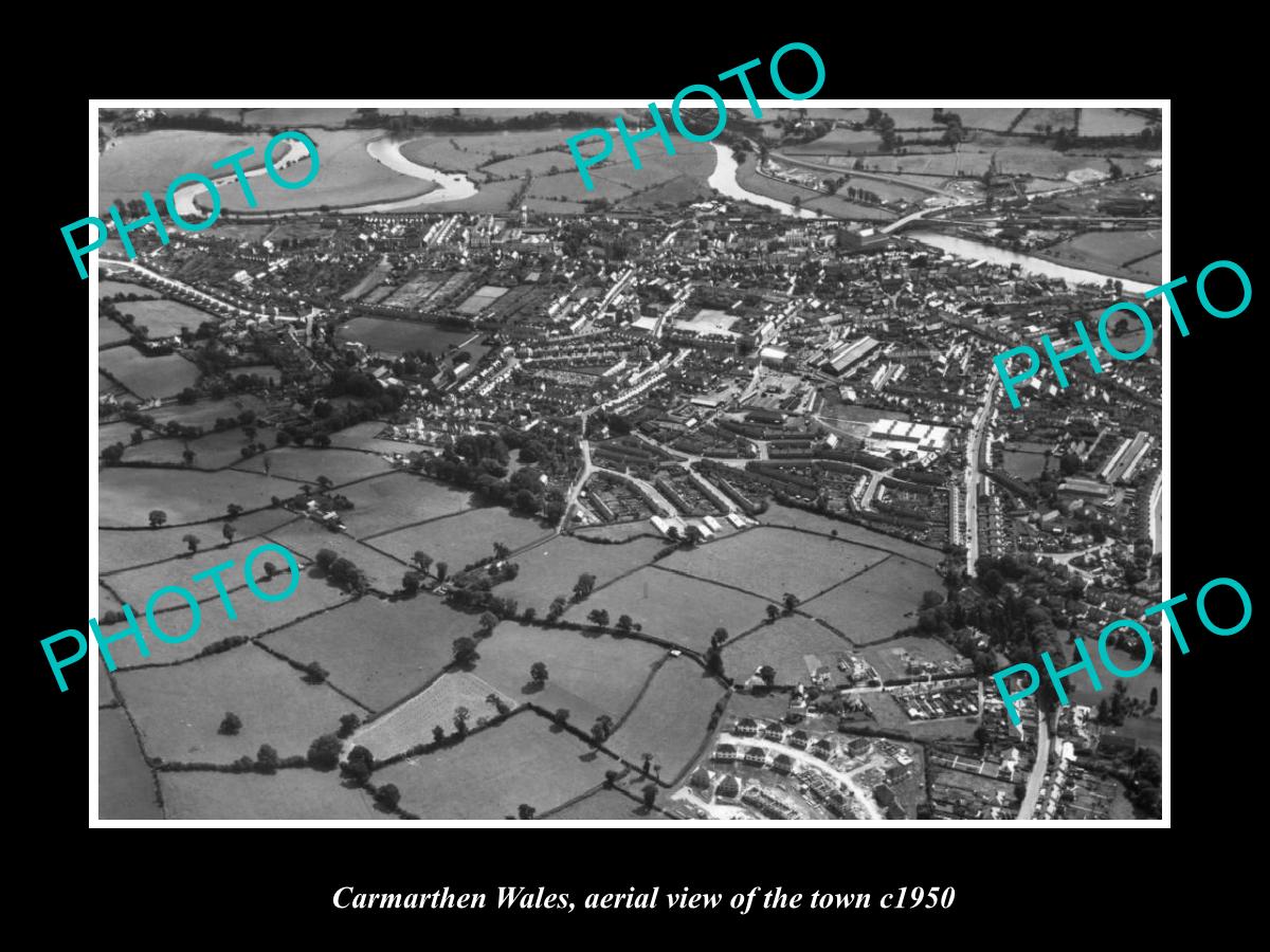 OLD LARGE HISTORIC PHOTO OF CARMARTHEN WALES, AERIAL VIEW OF THE TOWN c1930 2