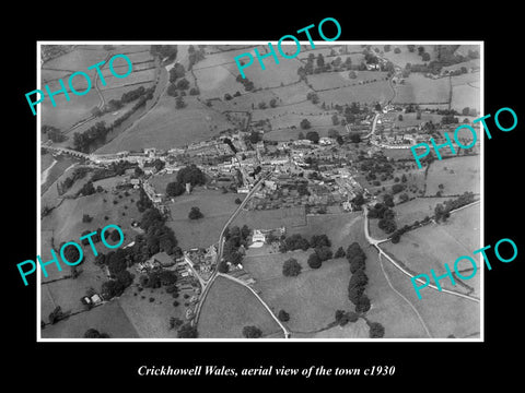 OLD LARGE HISTORIC PHOTO OF CRICKHOWELL WALES, AERIAL VIEW OF THE TOWN c1930 1