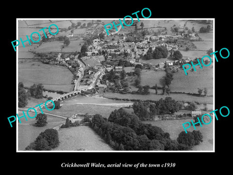 OLD LARGE HISTORIC PHOTO OF CRICKHOWELL WALES, AERIAL VIEW OF THE TOWN c1930 2