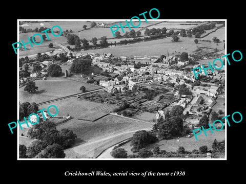 OLD LARGE HISTORIC PHOTO OF CRICKHOWELL WALES, AERIAL VIEW OF THE TOWN c1930 3