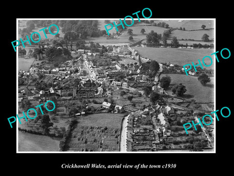 OLD LARGE HISTORIC PHOTO OF CRICKHOWELL WALES, AERIAL VIEW OF THE TOWN c1930 4