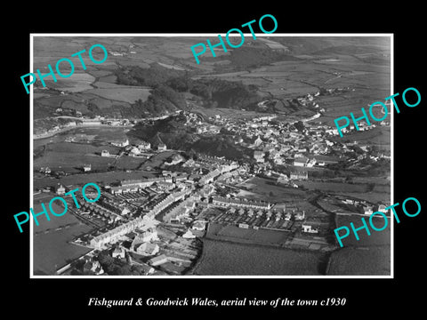 OLD LARGE HISTORIC PHOTO OF FISHGUARD & GOODWICK WALES, TOWN AERIAL VIEW c1930 1