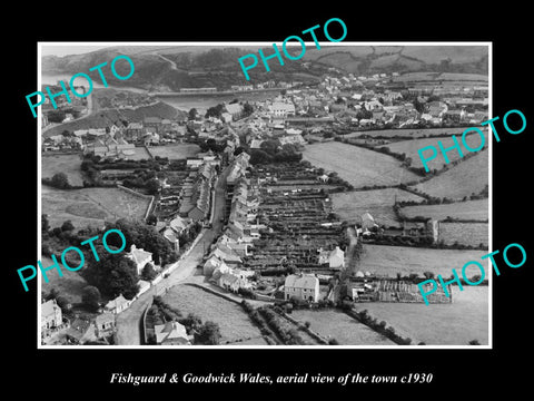 OLD LARGE HISTORIC PHOTO OF FISHGUARD & GOODWICK WALES, TOWN AERIAL VIEW c1930 4