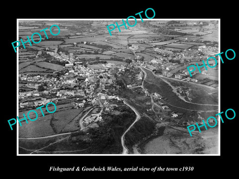 OLD LARGE HISTORIC PHOTO OF FISHGUARD & GOODWICK WALES, TOWN AERIAL VIEW c1930 5