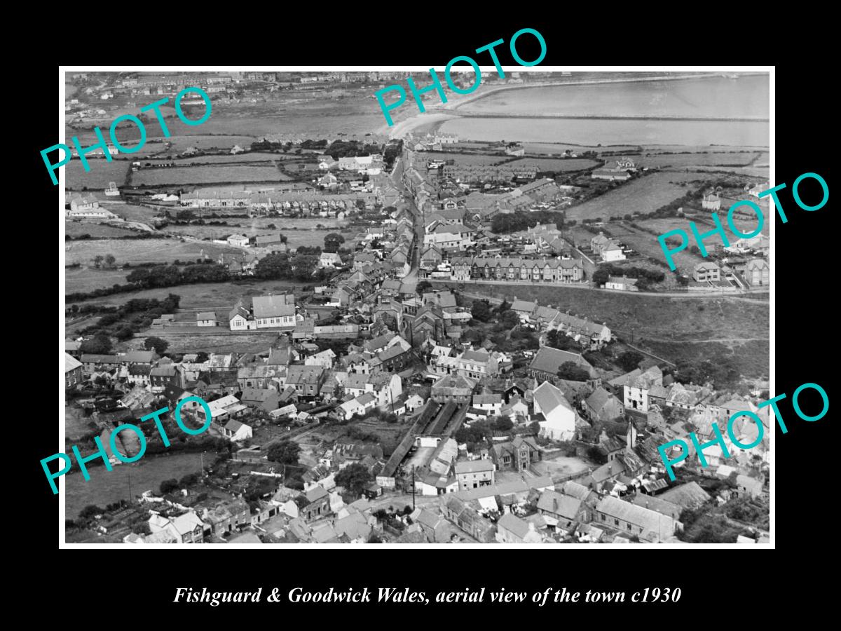 OLD LARGE HISTORIC PHOTO OF FISHGUARD & GOODWICK WALES, TOWN AERIAL VIEW c1930 6