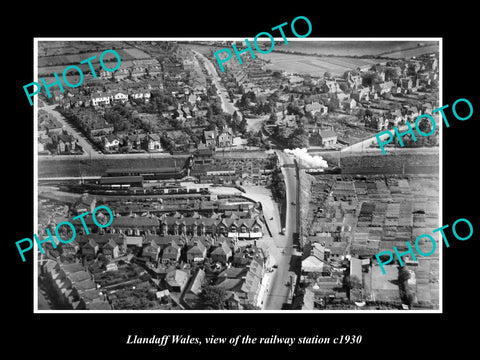 OLD LARGE HISTORIC PHOTO OF LLANDUFF WALES, VIEW OF THE RAILWAY STATION c1930