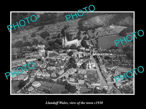 OLD LARGE HISTORIC PHOTO OF LLANDUFF WALES, AERIAL VIEW OF THE TOWN c1930 1