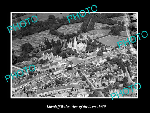 OLD LARGE HISTORIC PHOTO OF LLANDUFF WALES, AERIAL VIEW OF THE TOWN c1930 2