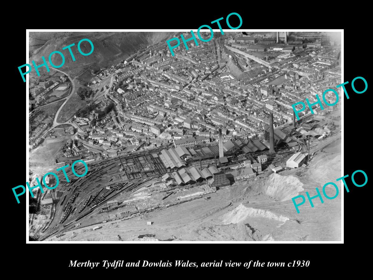 OLD LARGE HISTORIC PHOTO OF MERTHYR TYDFIL DOWLAIS WALES, AERIAL VIEW c1930 2