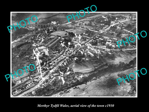 OLD LARGE HISTORIC PHOTO OF MERTHYR TYDFIL WALES, AERIAL VIEW OF TOWN c1930 1