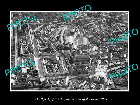 OLD LARGE HISTORIC PHOTO OF MERTHYR TYDFIL WALES, AERIAL VIEW OF TOWN c1930 2