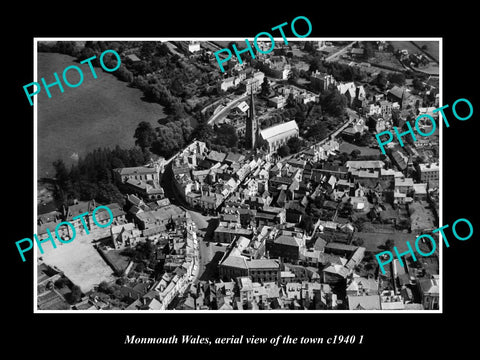 OLD LARGE HISTORIC PHOTO OF MONMOUTH WALES, AERIAL VIEW OF THE TOWN ca1940 1