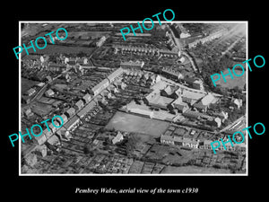 OLD LARGE HISTORIC PHOTO OF PEMBREY WALES, AERIAL VIEW OF THE TOWN c1930 1